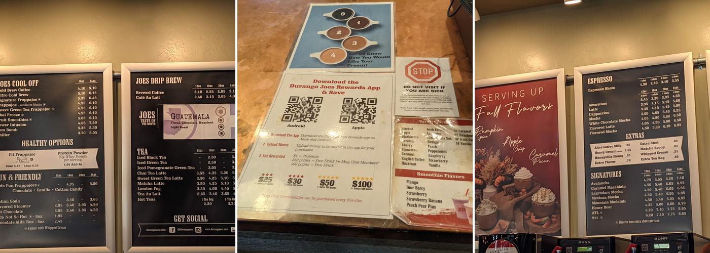 Durango Joes Coffee Menu