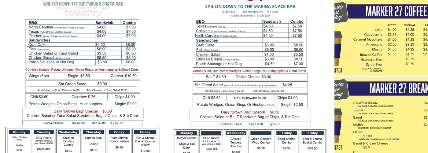 Langley Marina Menu