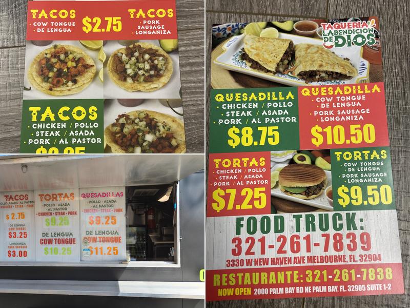 Taqueria La Bendicion De Dios Menu