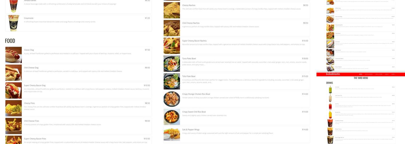 Bobablastic Menu