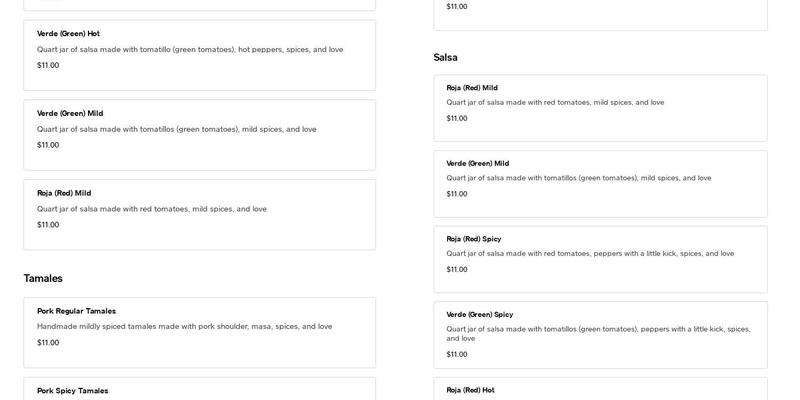 Ramirez Tamales Menu