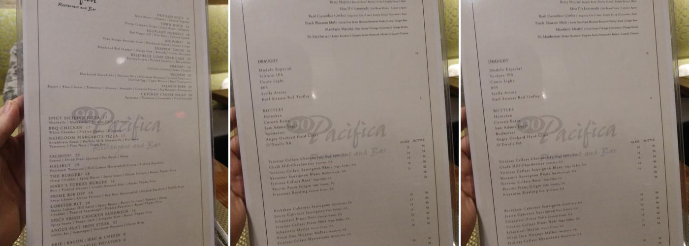 90 Pacifica Restaurant & Bar Menu
