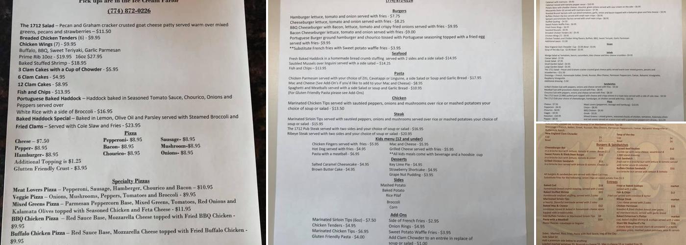 1712 Restaurant and Bar Menu