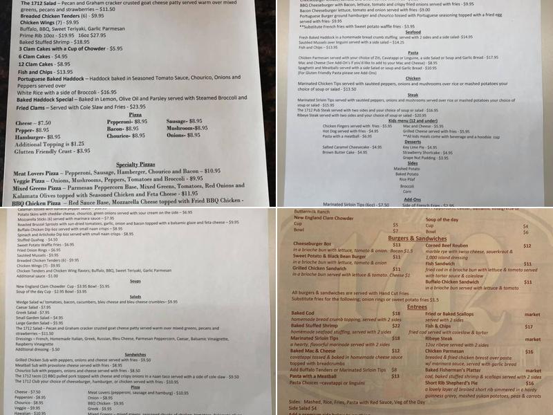 1712 Restaurant and Bar Menu