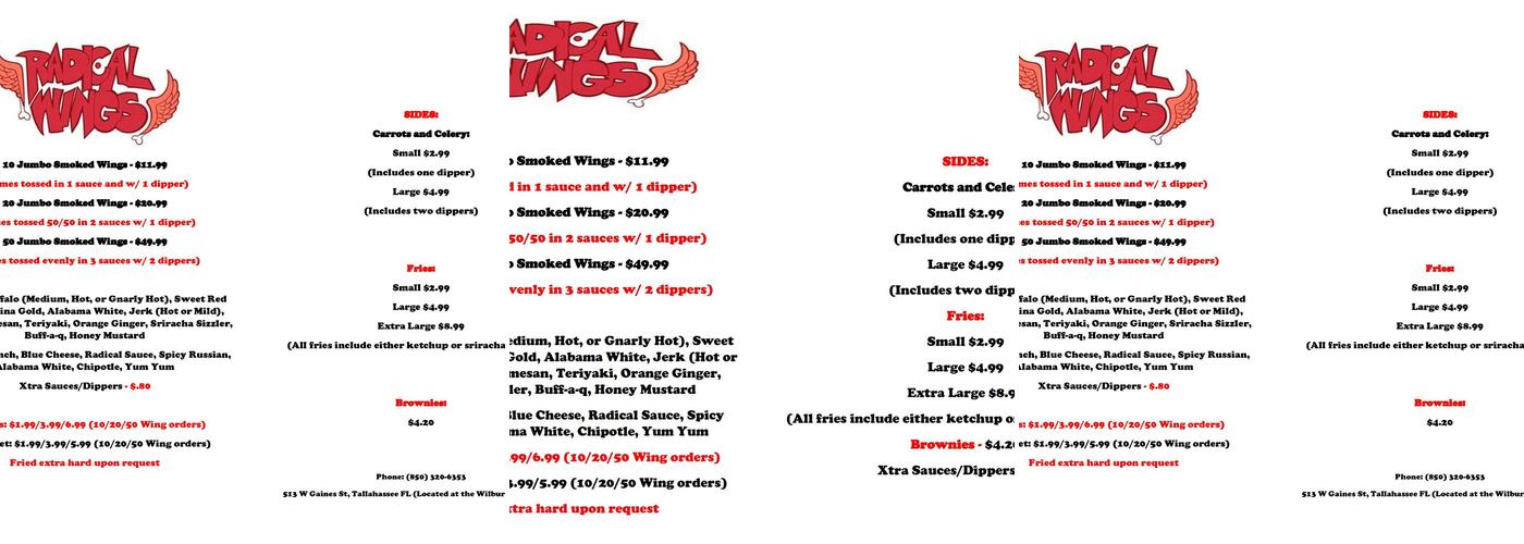 Radical Wings Menu