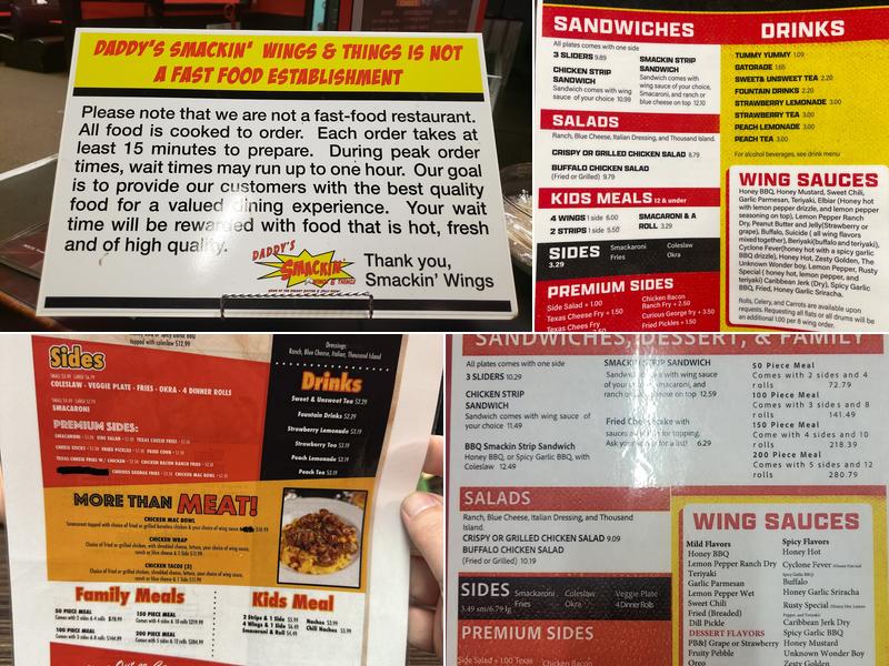 Daddy's Smackin' Wings And Things Menu