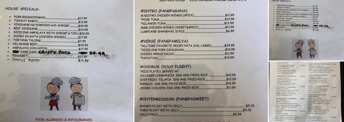 Miles Bistro Menu