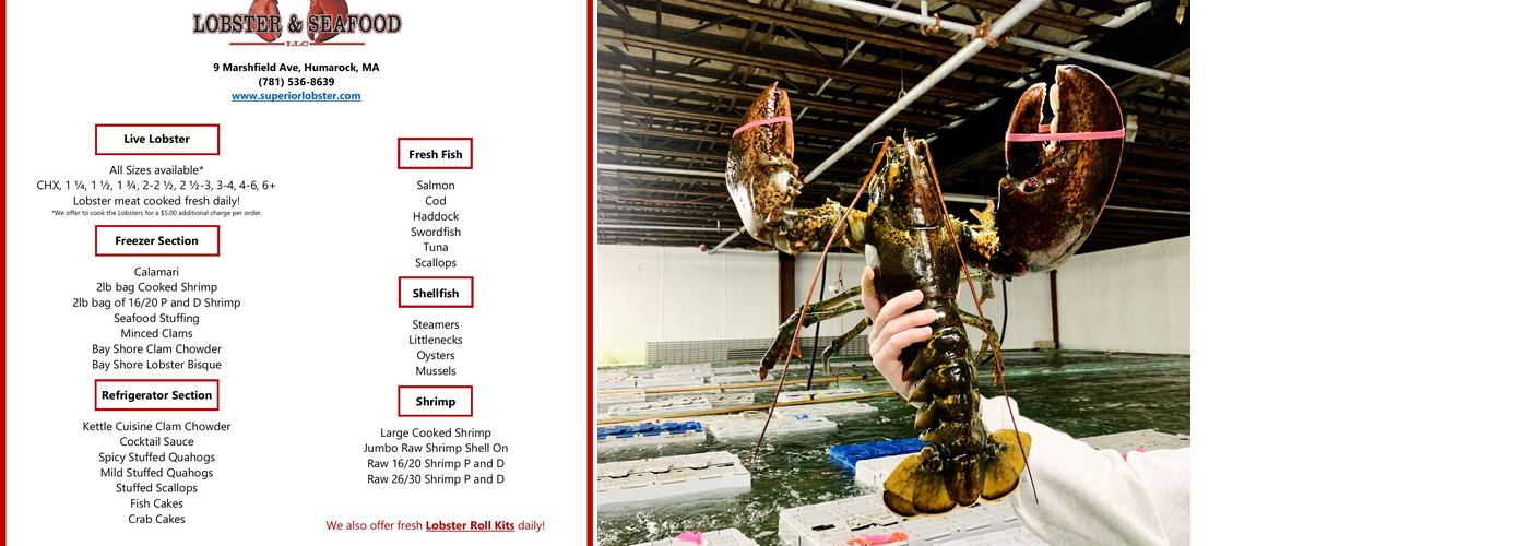 Superior Lobster & Seafood Menu