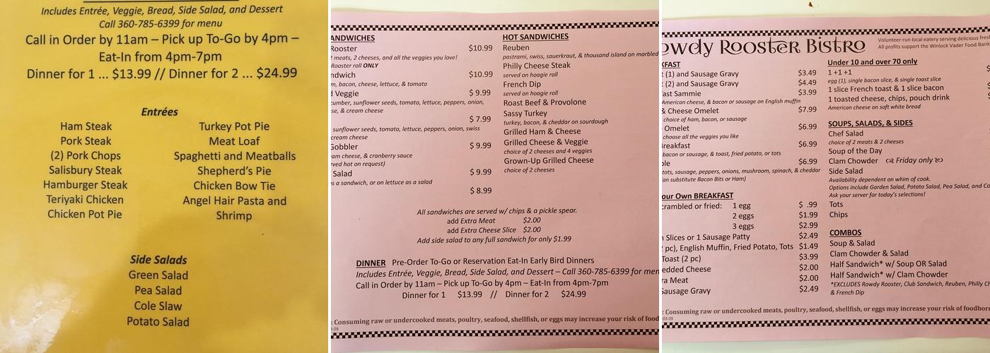 Rowdy Rooster Bistro Menu