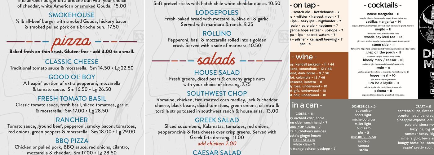 Saddlehorn Marina Menu