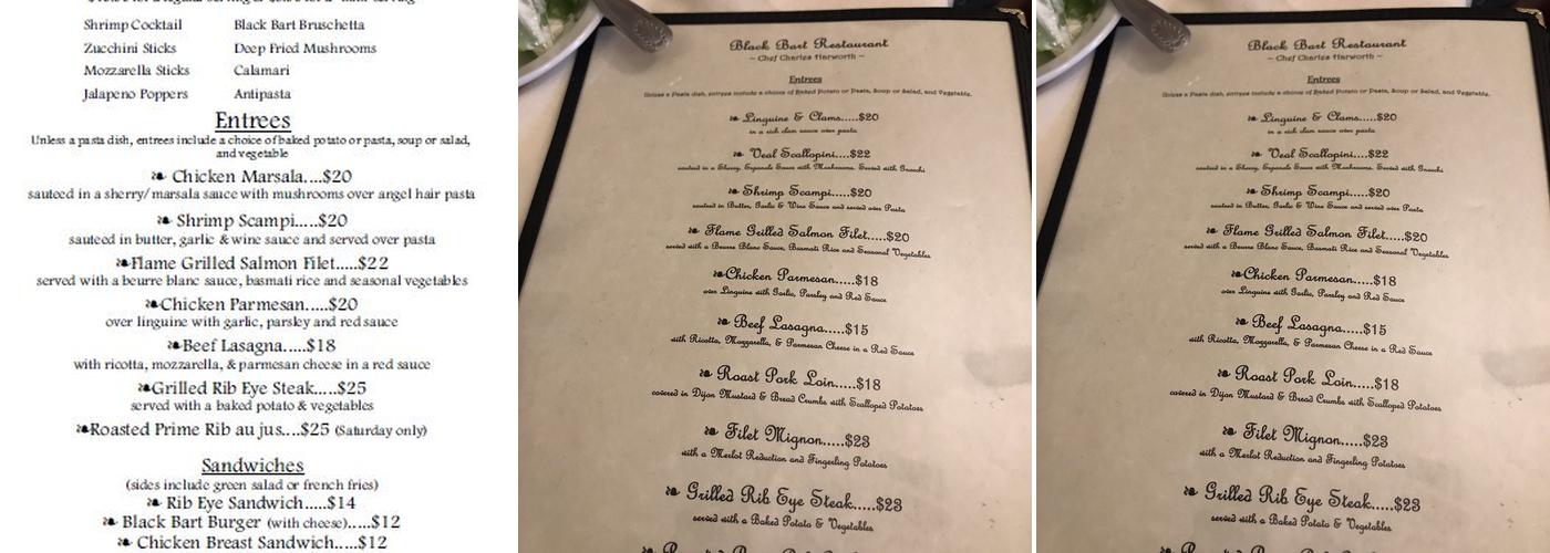 Black Bart Inn Menu