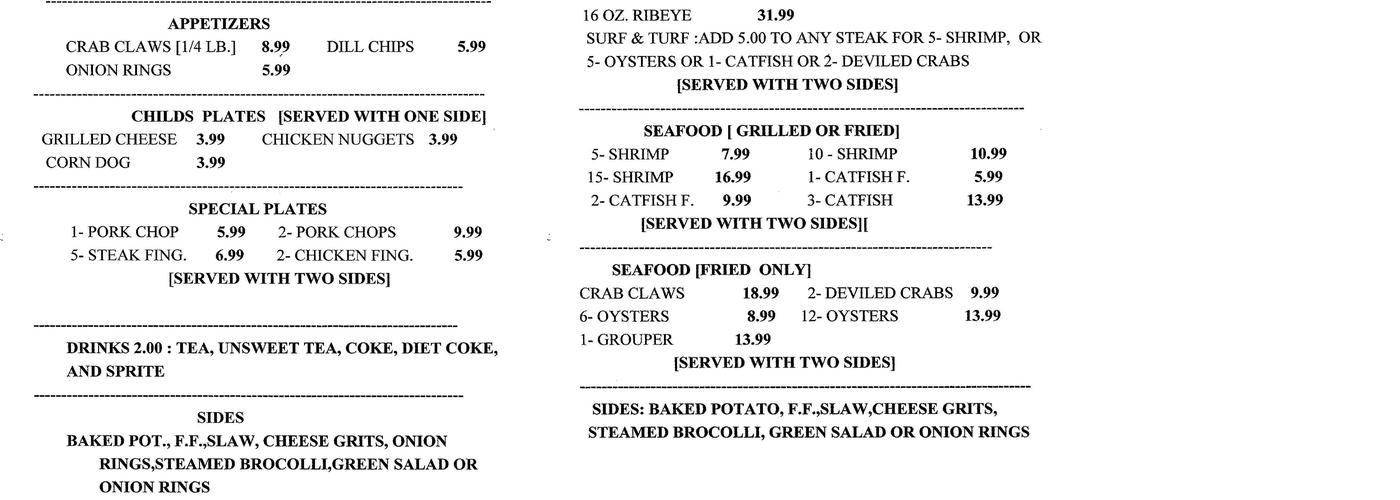 Carols Seafood & Steak Menu