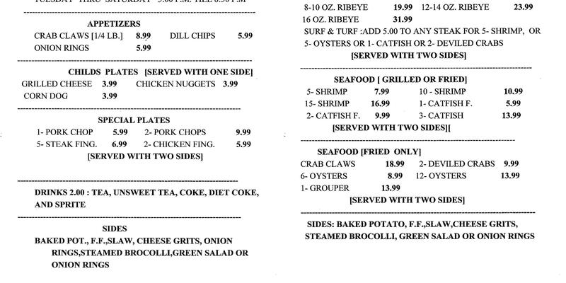Carols Seafood & Steak Menu