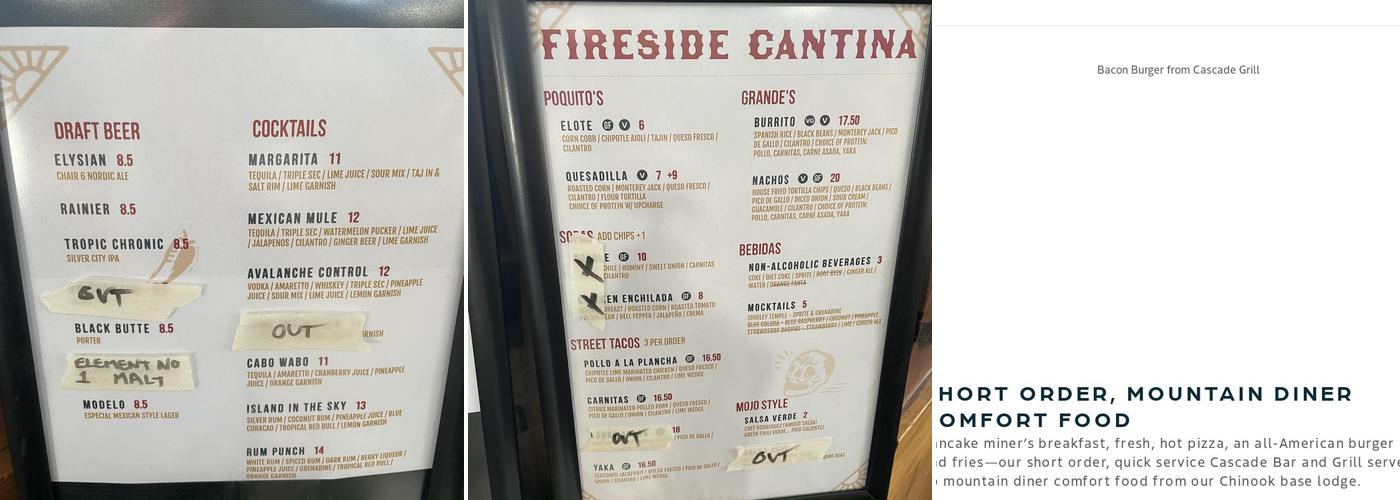 Cascade Grill Menu