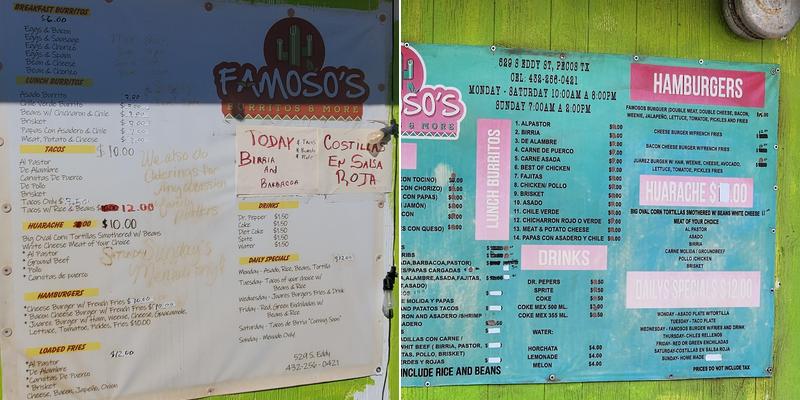 Famosos Burritos & More Menu
