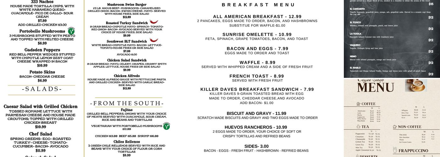 Saddle & Spur Menu