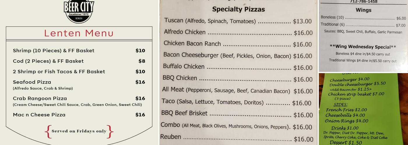 Beer City Menu