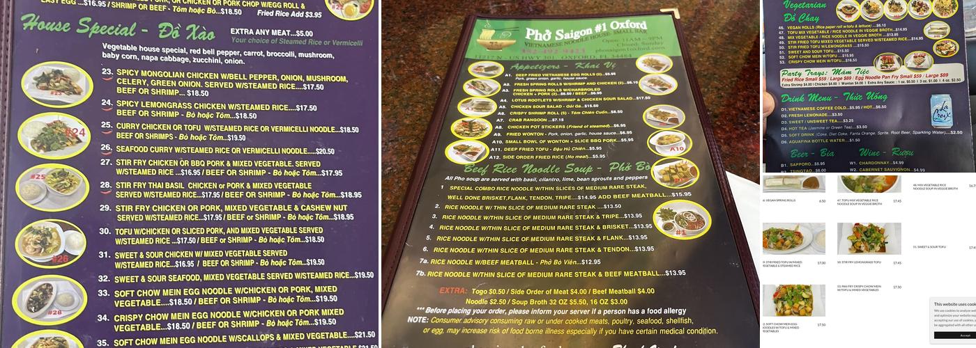 Pho Sai Gon Menu