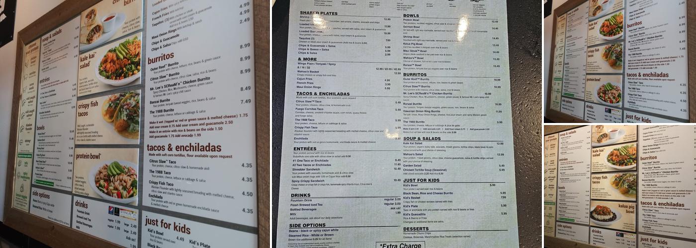 Wahoo's Tacos and More Menu