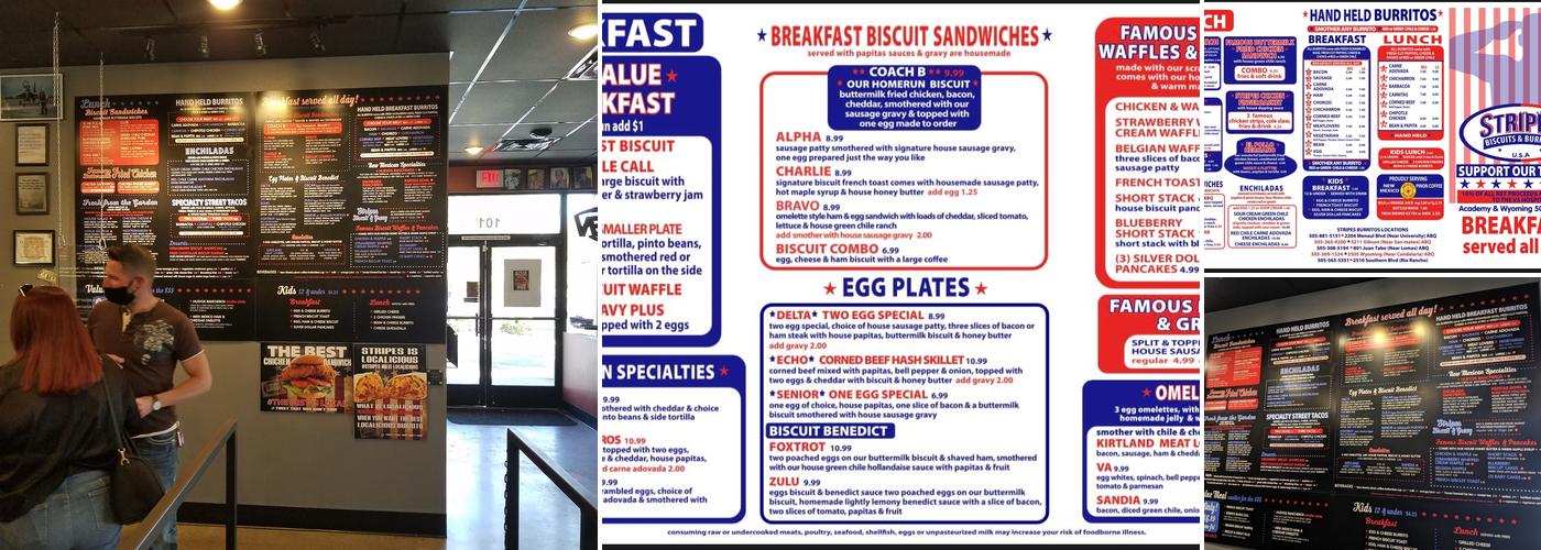 Stripes Biscuits & Burritos Menu