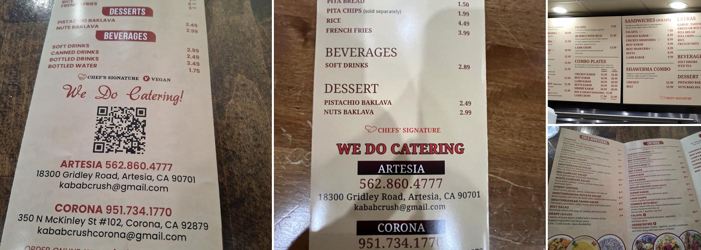 Kabab Crush - Corona Menu