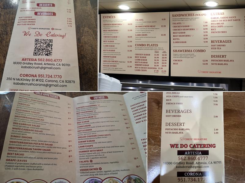 Kabab Crush - Corona Menu