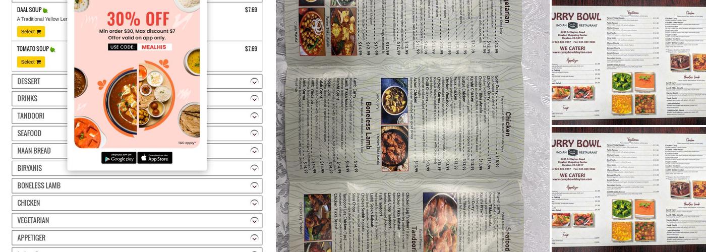 The Curry Bowl Menu