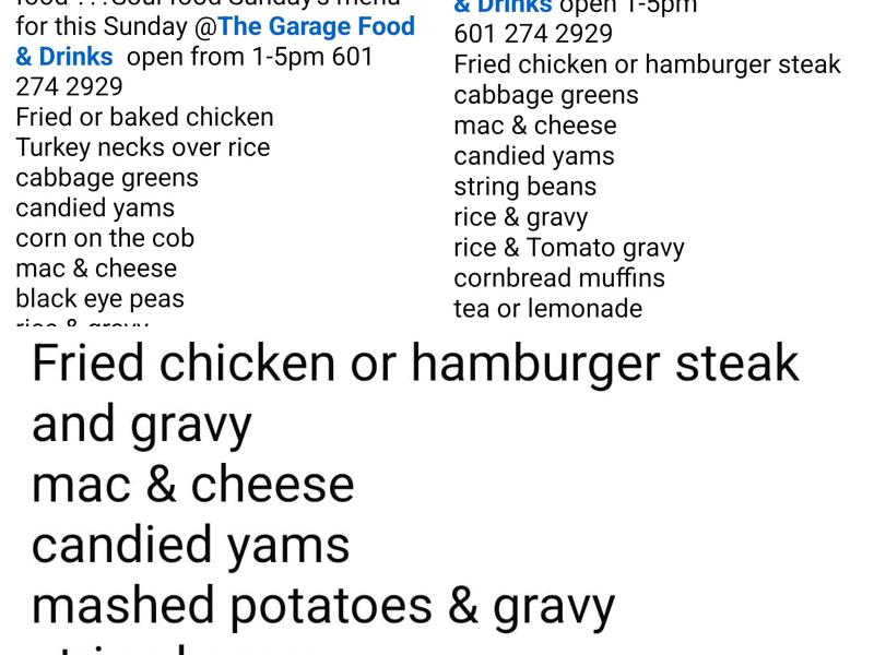 The Garage Food & Drinks Menu