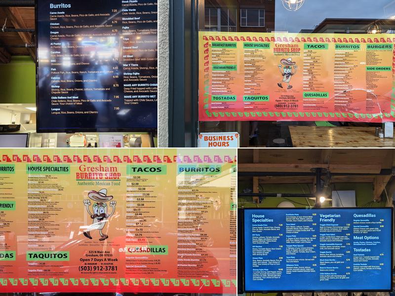 Gresham Burrito Shop Menu
