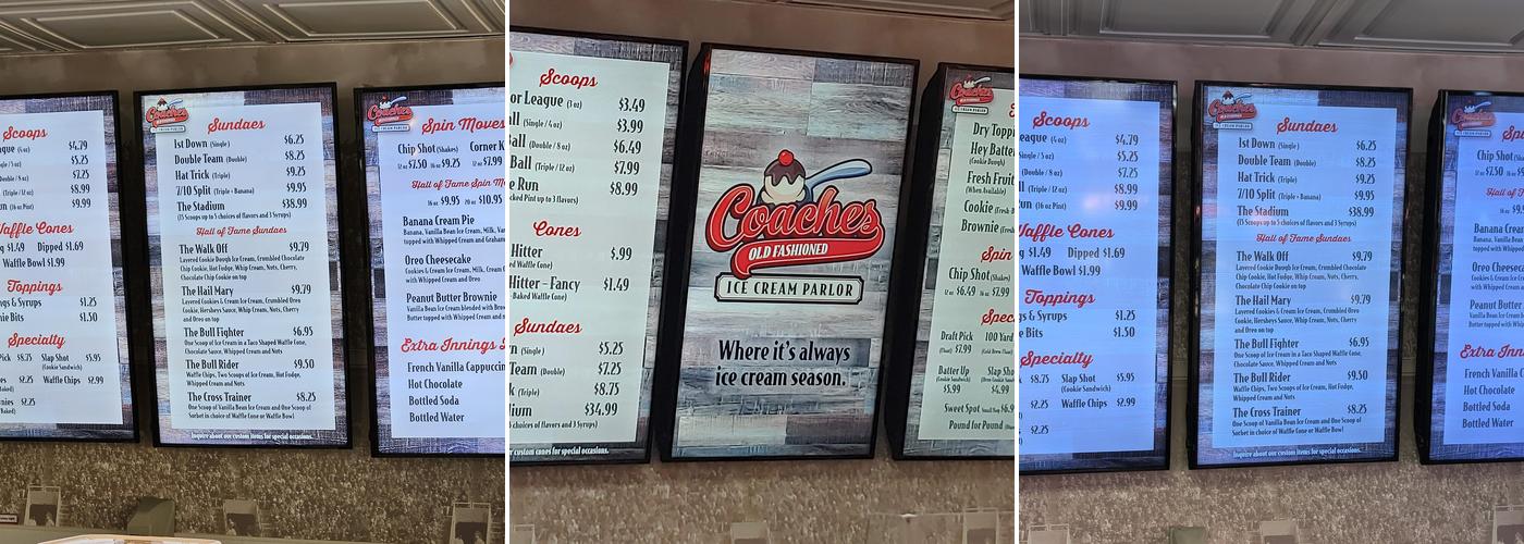 Coaches Ice Cream Menu