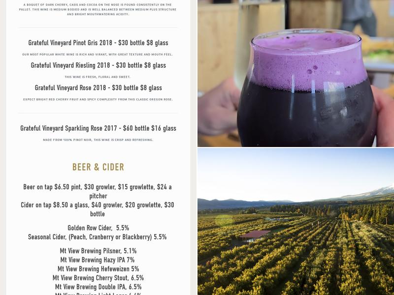 Grateful Vineyard Menu