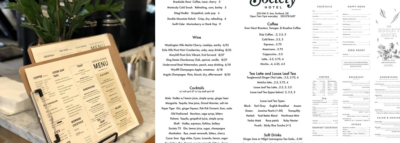 The Society Hotel Bingen Bar and Cafe Menu