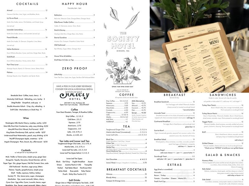 The Society Hotel Bingen Bar and Cafe Menu