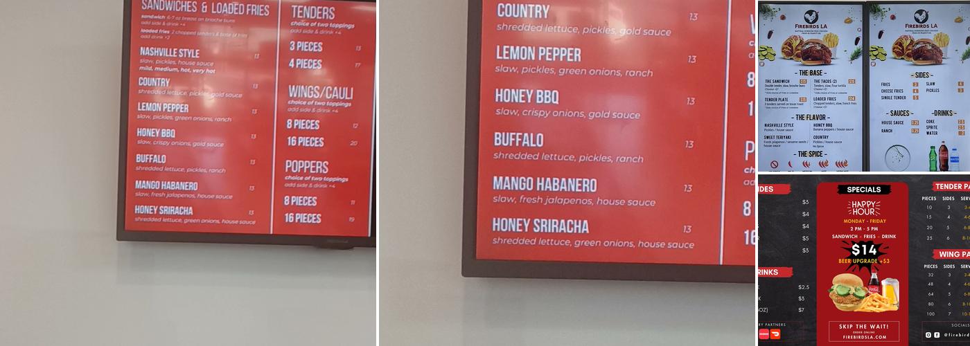 Firebirds Chicken House Menu