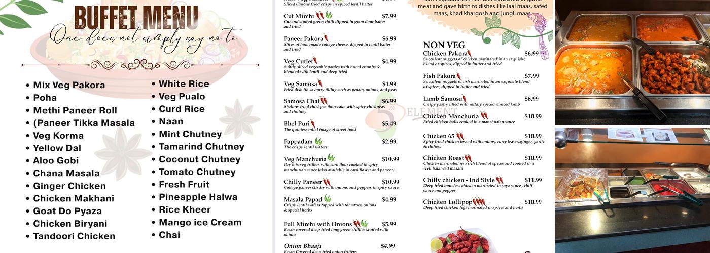 5th Element India Kitchen Menu