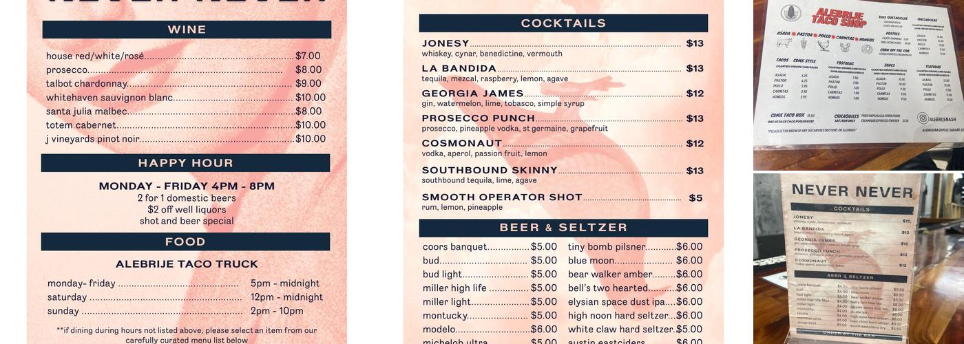 Never Never Menu