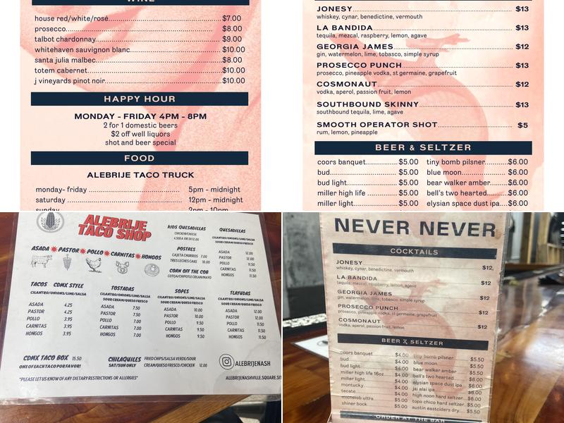 Never Never Menu