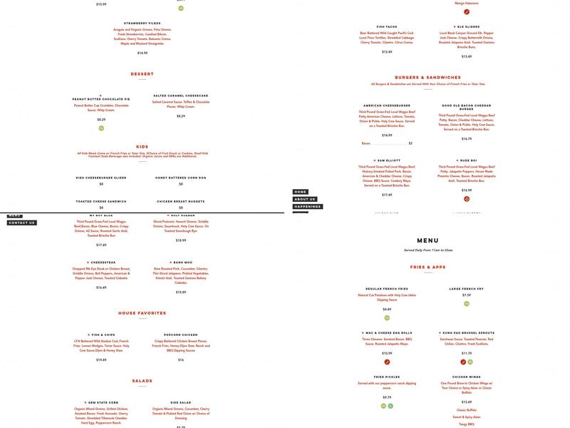 Holy Cow Idaho! Menu
