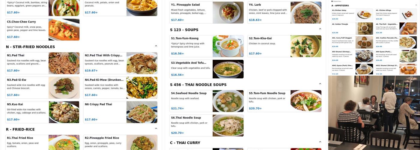 Pineapple Thai Cuisine Menu