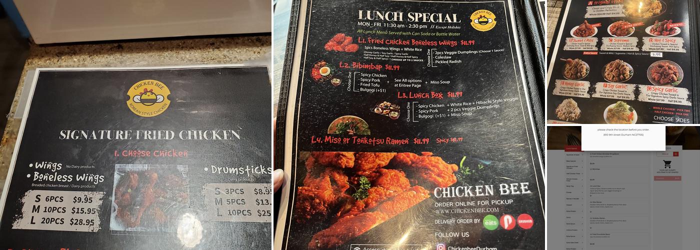 Chicken Bee Menu