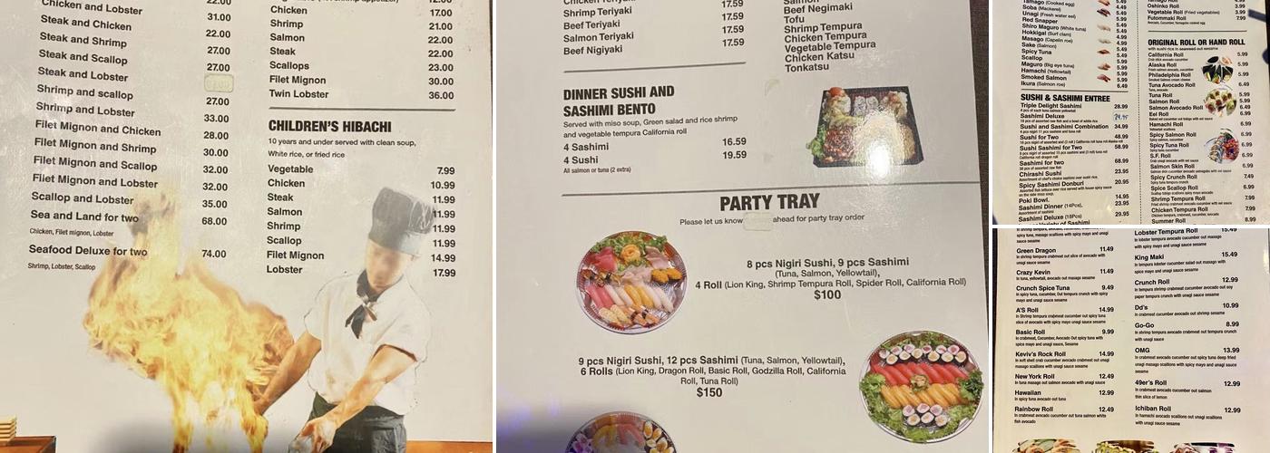 Tokyo Hana Hibachi & Sushi Bar Menu