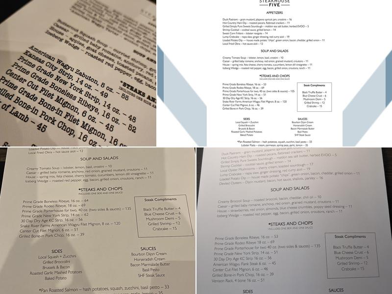 Steakhouse Five Menu