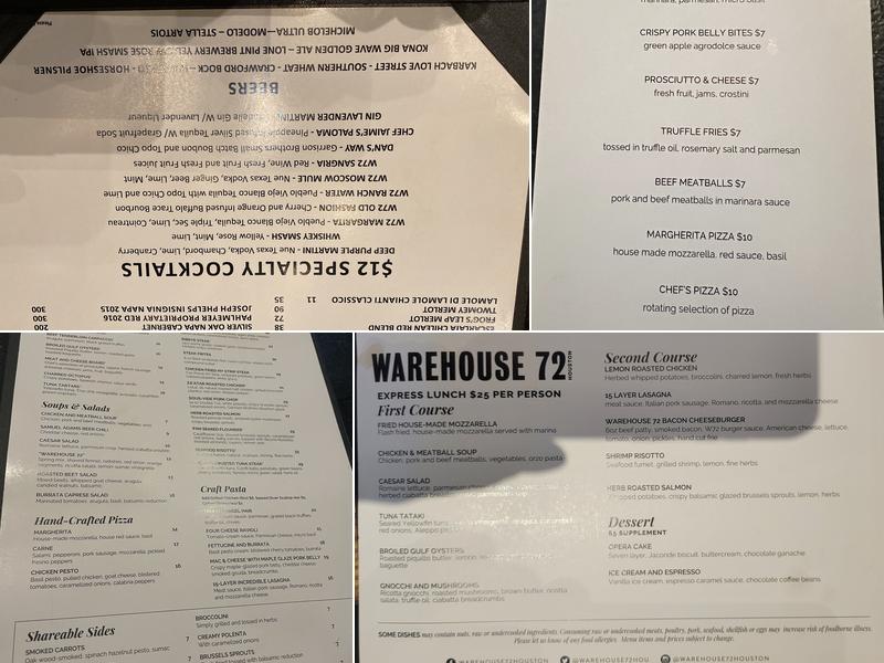 Warehouse 72 Menu