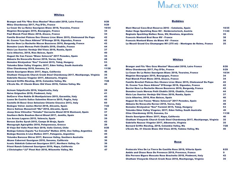 Maurice Menu