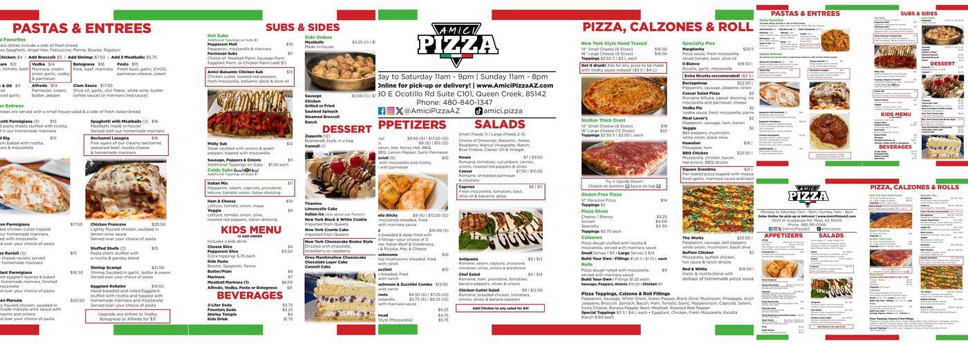 Amici Pizza Menu