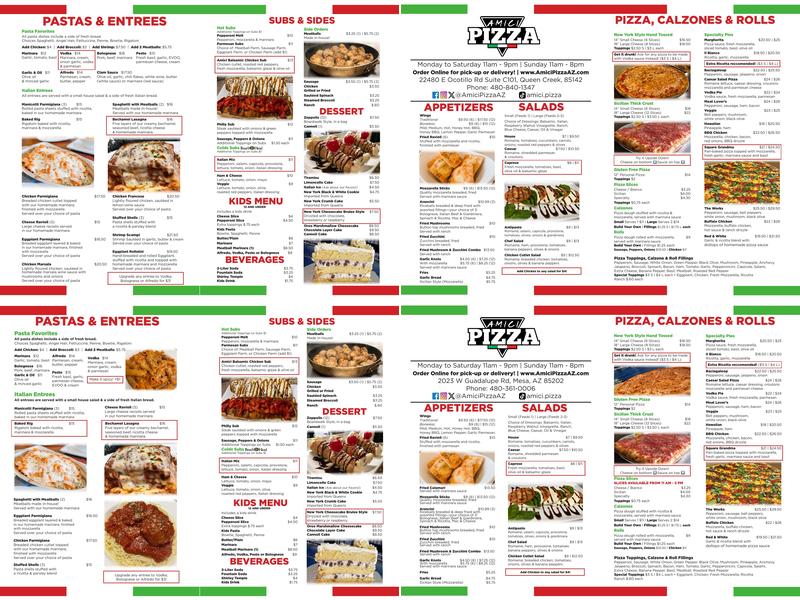 Amici Pizza Menu