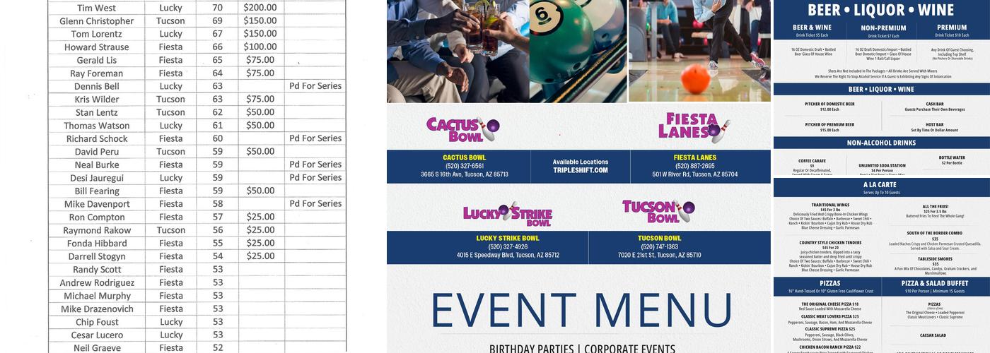 Lucky Strike Bowl Menu