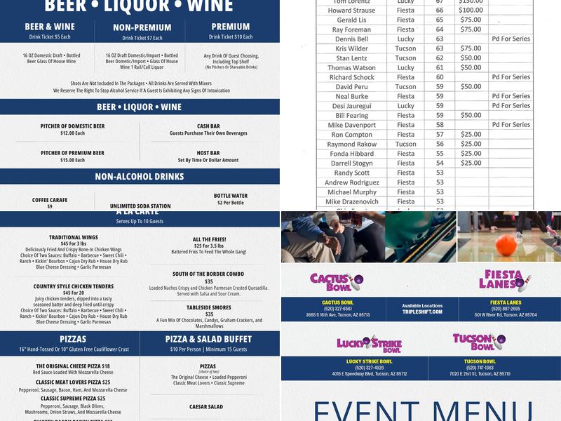 Lucky Strike Bowl Menu