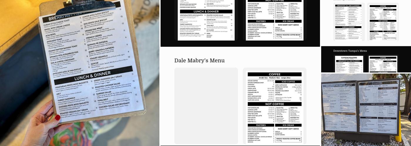 Caffeine Roasters Menu