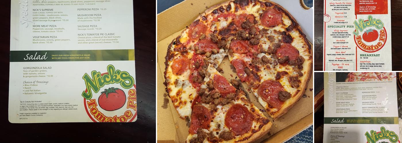 Nick's Tomato Pie Menu